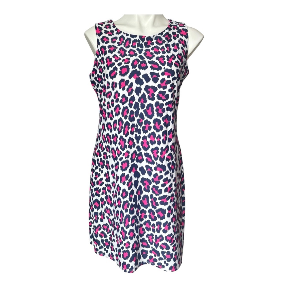 Jude Connally Beth Shift Dress Women's Size Large Sleeveless Blue Pink‎ Leopard